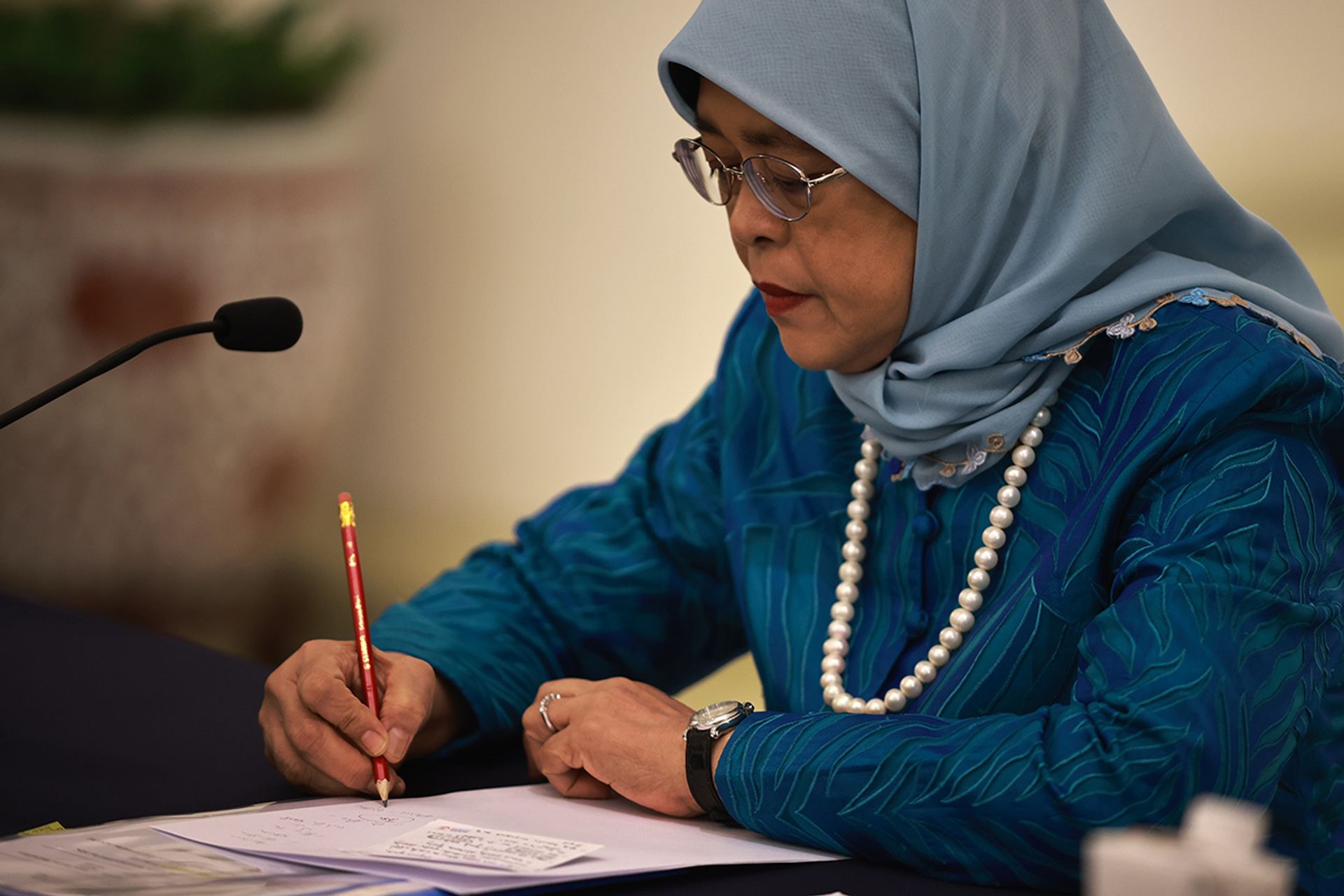 President Halimah attending a meeting with the Council for Board Diversity on June 5, 2023. ST PHOTO: JASON QUAH